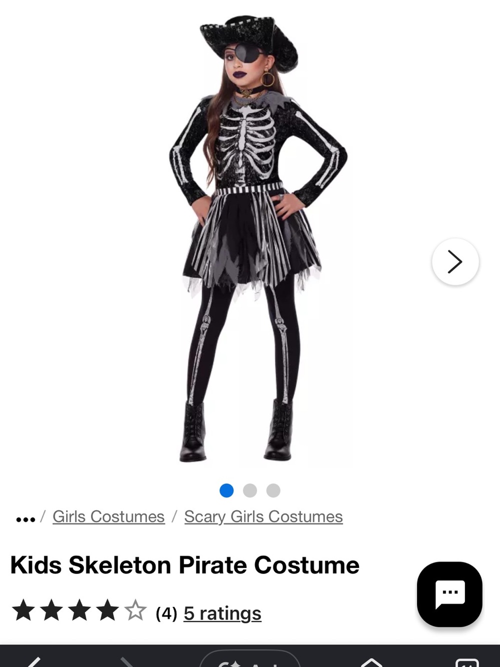 Spirit Girls Black and White Skeleton Pirate Costume